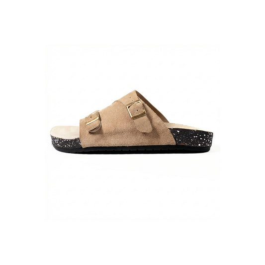 Soft Step - Double-Strap Suede Sandal - Beige