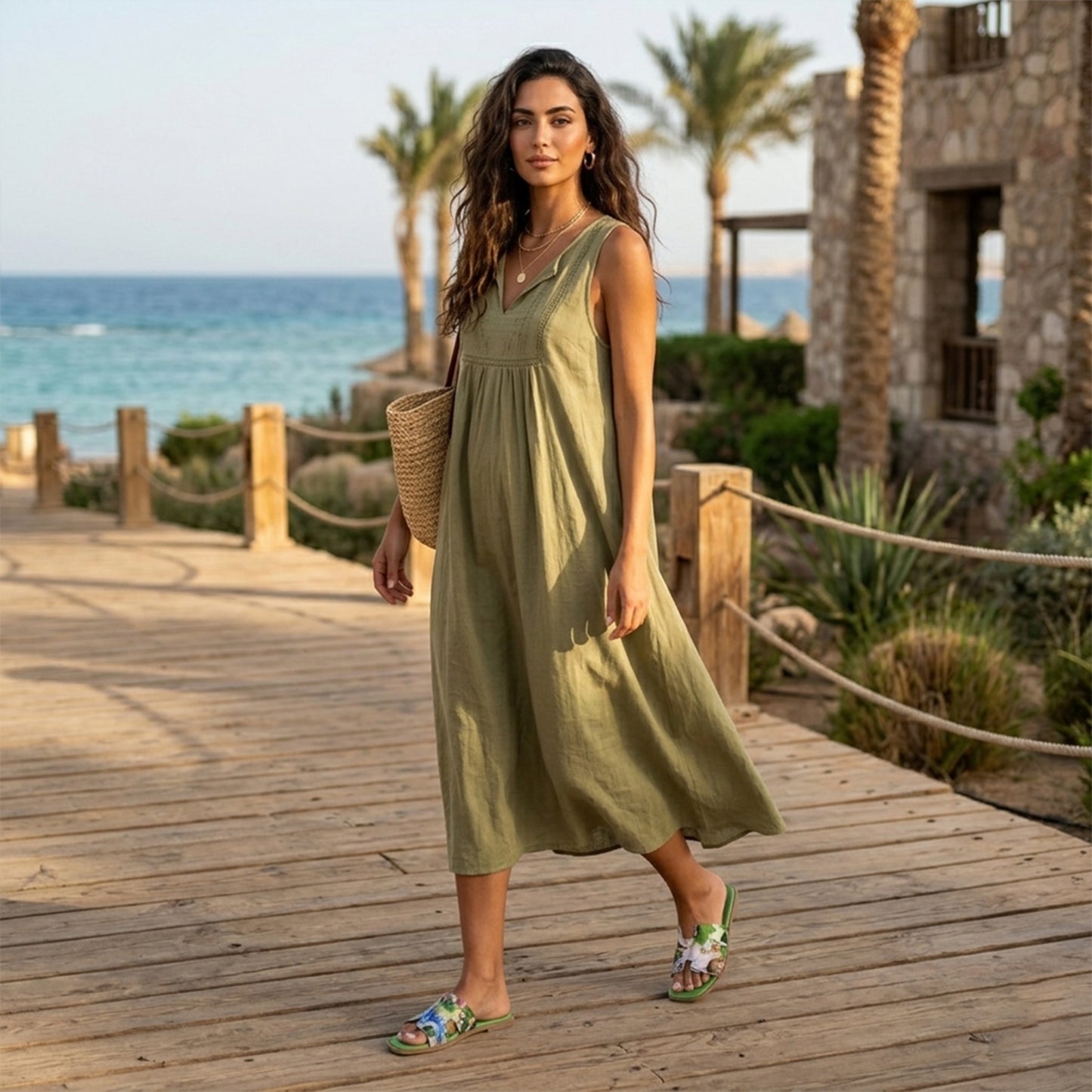 Terra Slides in Floral Green