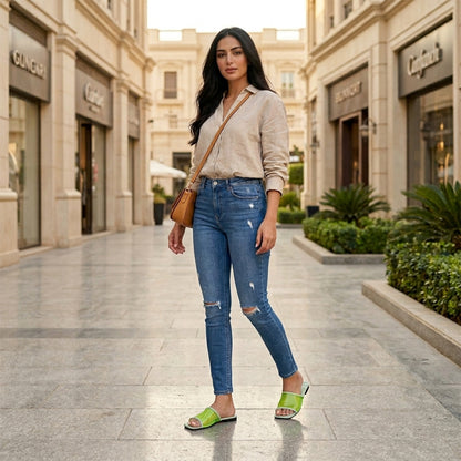 Vela Slippers in Lime Green