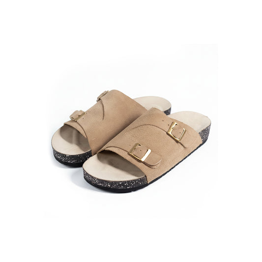 Soft Step - Double-Strap Suede Sandal - Beige