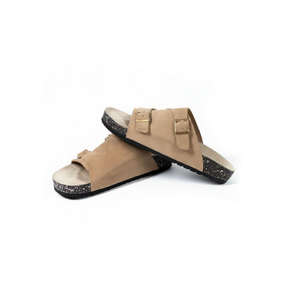 Soft Step - Double-Strap Suede Sandal - Beige